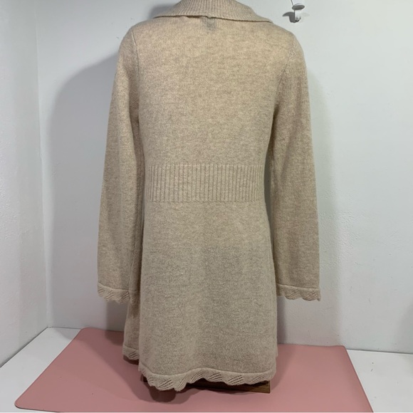 Cynthia Rowley Lambswool Blend Ruffled Cardigan sweater Duster cream Tan Large - Picture 7 of 8